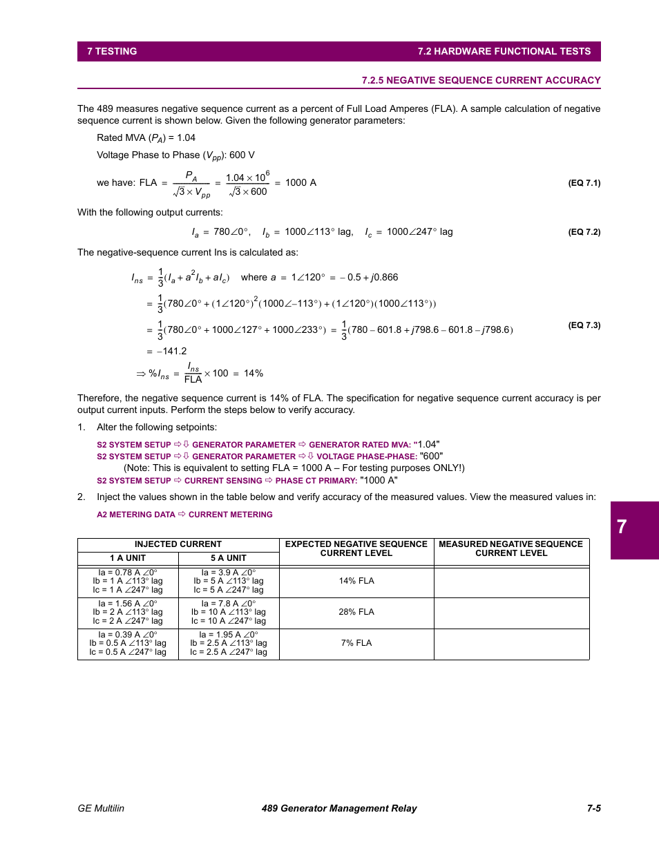 5 negative sequence current accuracy, Negative sequence current accuracy -5 | GE 489 User Manual | Page 217 / 259