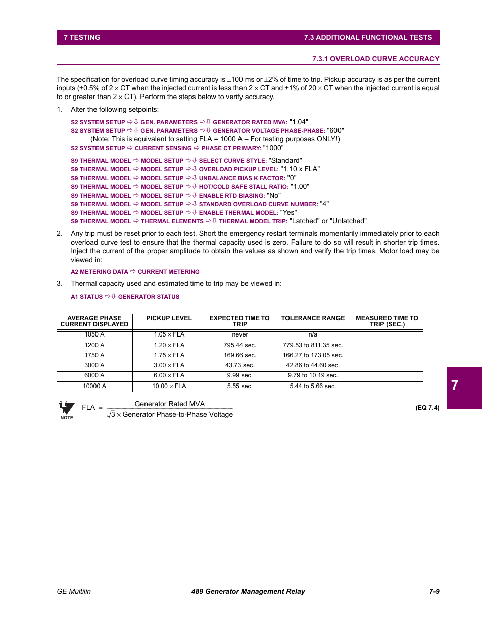 Additional functional tests, 1 overload curve accuracy, 3 additional functional tests | Overload curve accuracy -9 | GE 489 User Manual | Page 221 / 259
