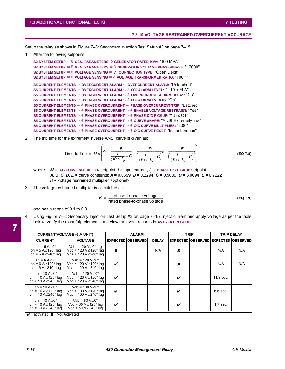10 voltage restrained overcurrent accuracy, 10 voltage restrained overcurrent accuracy -16 | GE 489 User Manual | Page 228 / 259