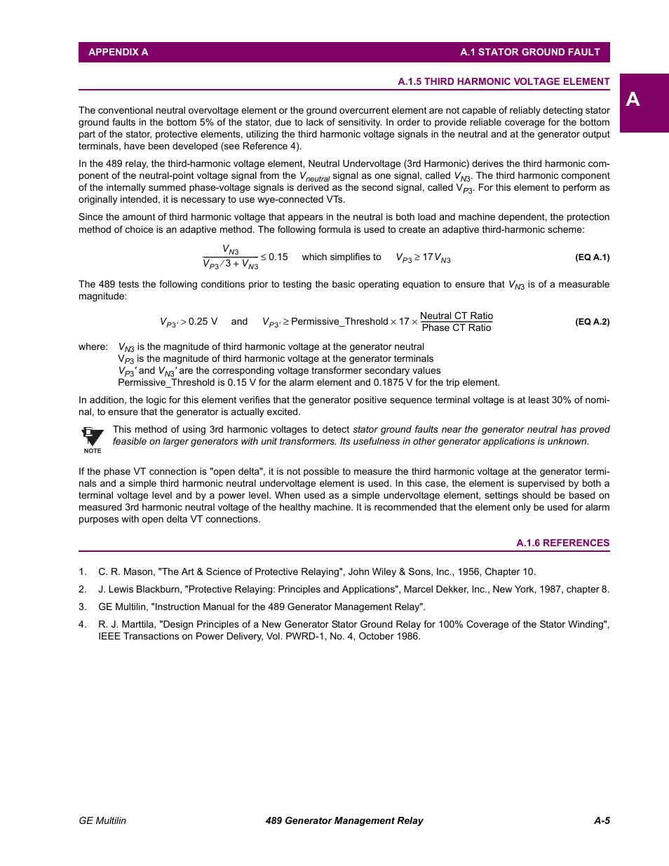 A.1.5, A.1.6 | GE 489 User Manual | Page 233 / 259
