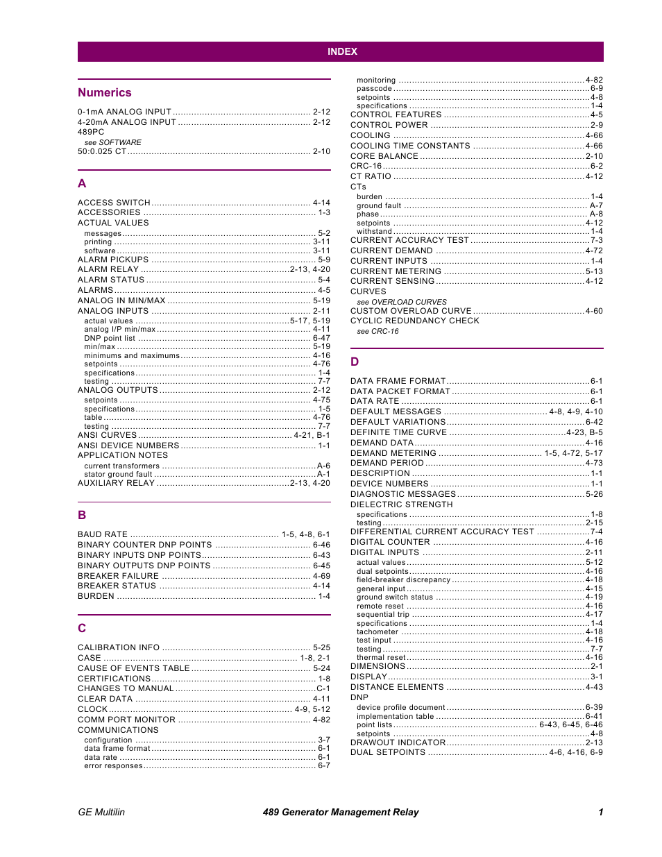 Numerics | GE 489 User Manual | Page 253 / 259