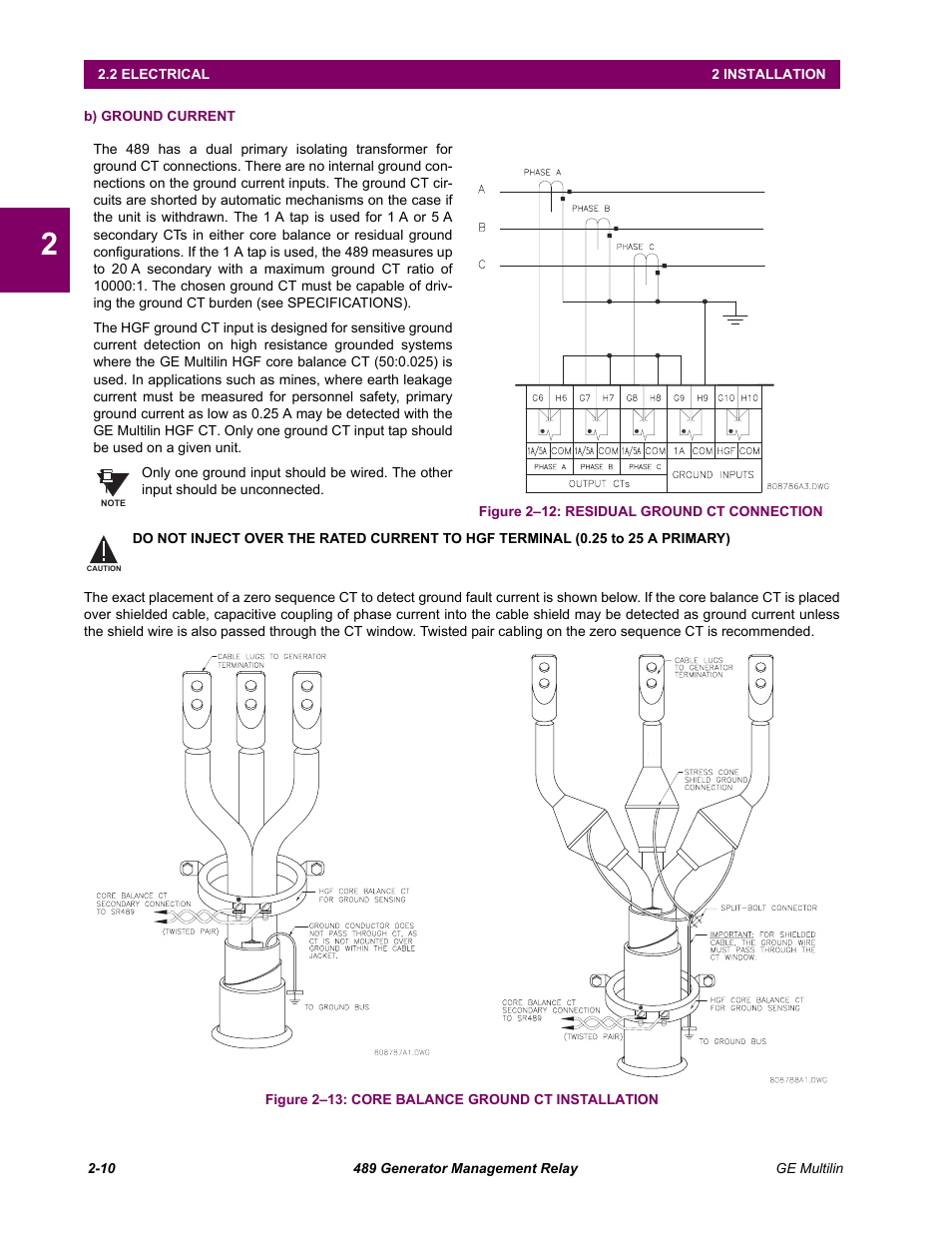 B) ground current | GE 489 User Manual | Page 26 / 259