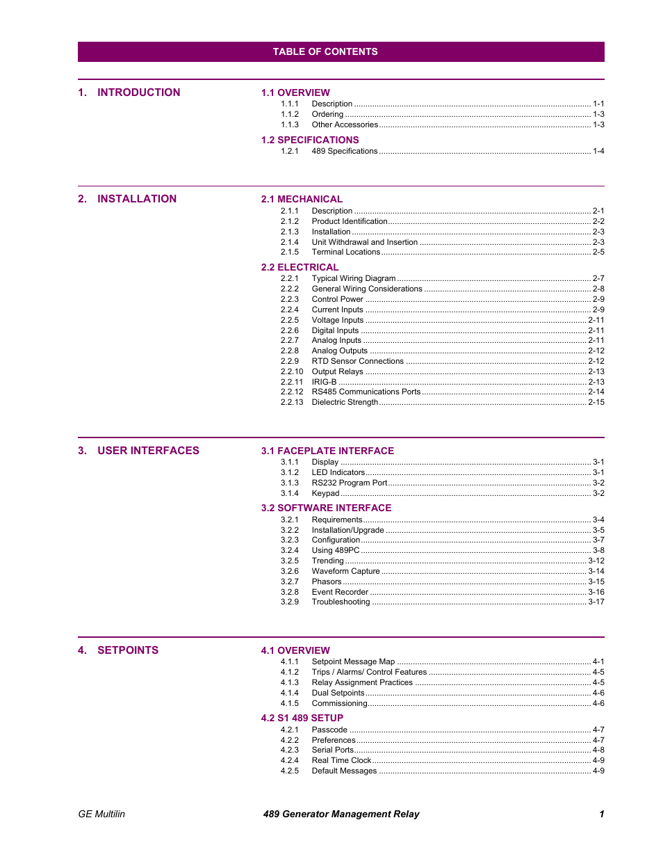 GE 489 User Manual | Page 3 / 259