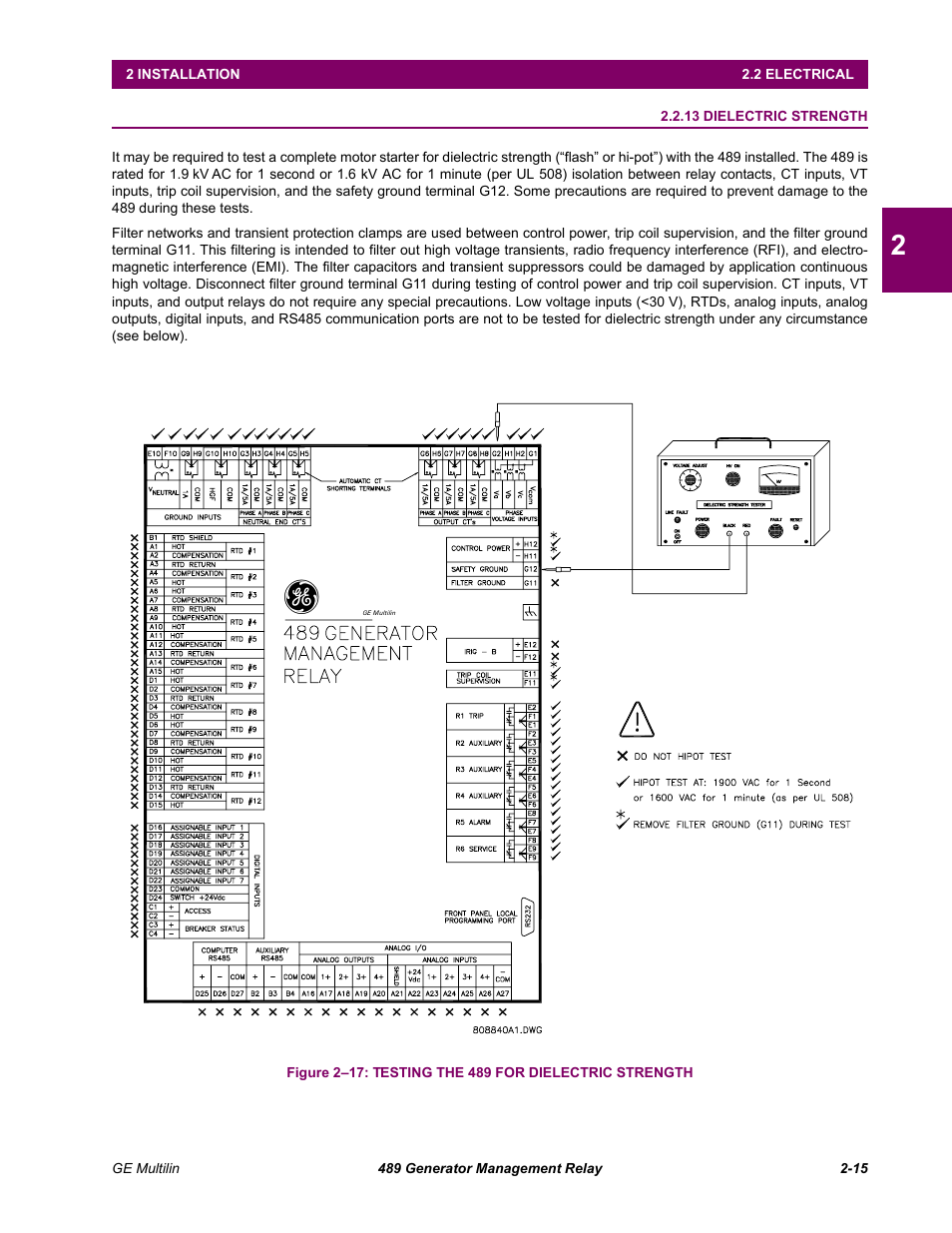 13 dielectric strength, 13 dielectric strength -15 | GE 489 User Manual | Page 31 / 259