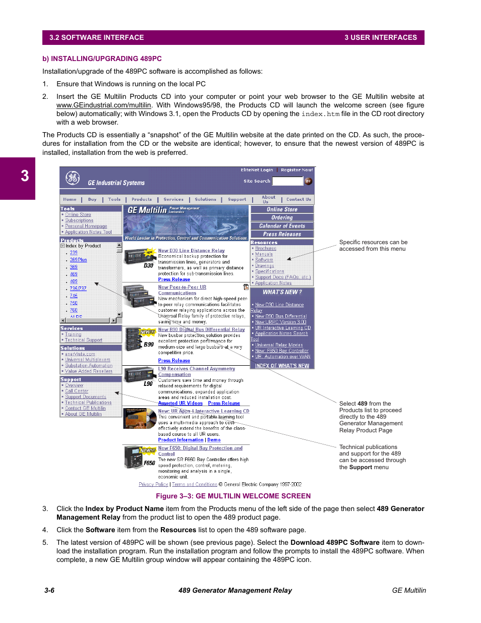 B) installing/upgrading 489pc | GE 489 User Manual | Page 38 / 259