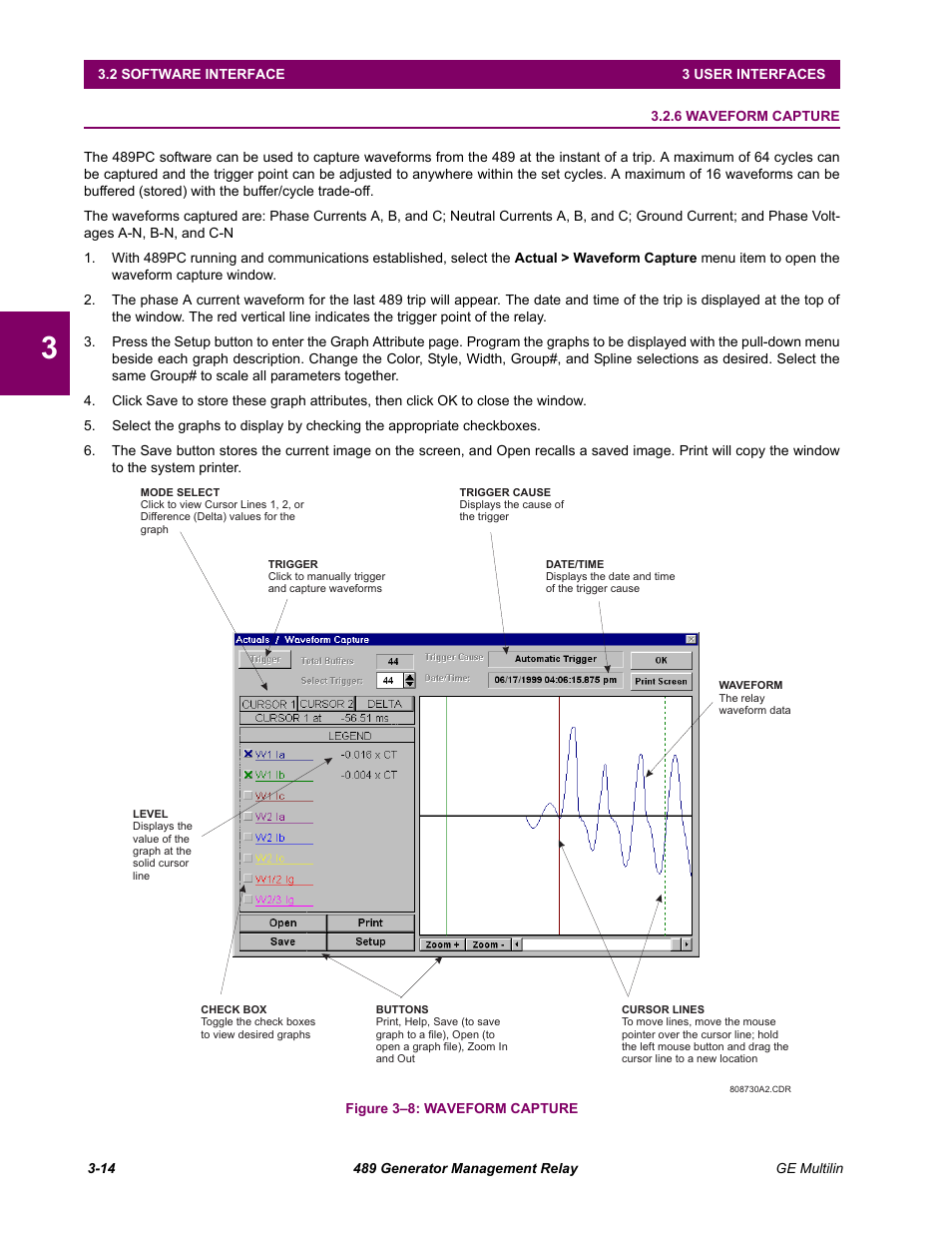 6 waveform capture, Waveform capture -14 | GE 489 User Manual | Page 46 / 259