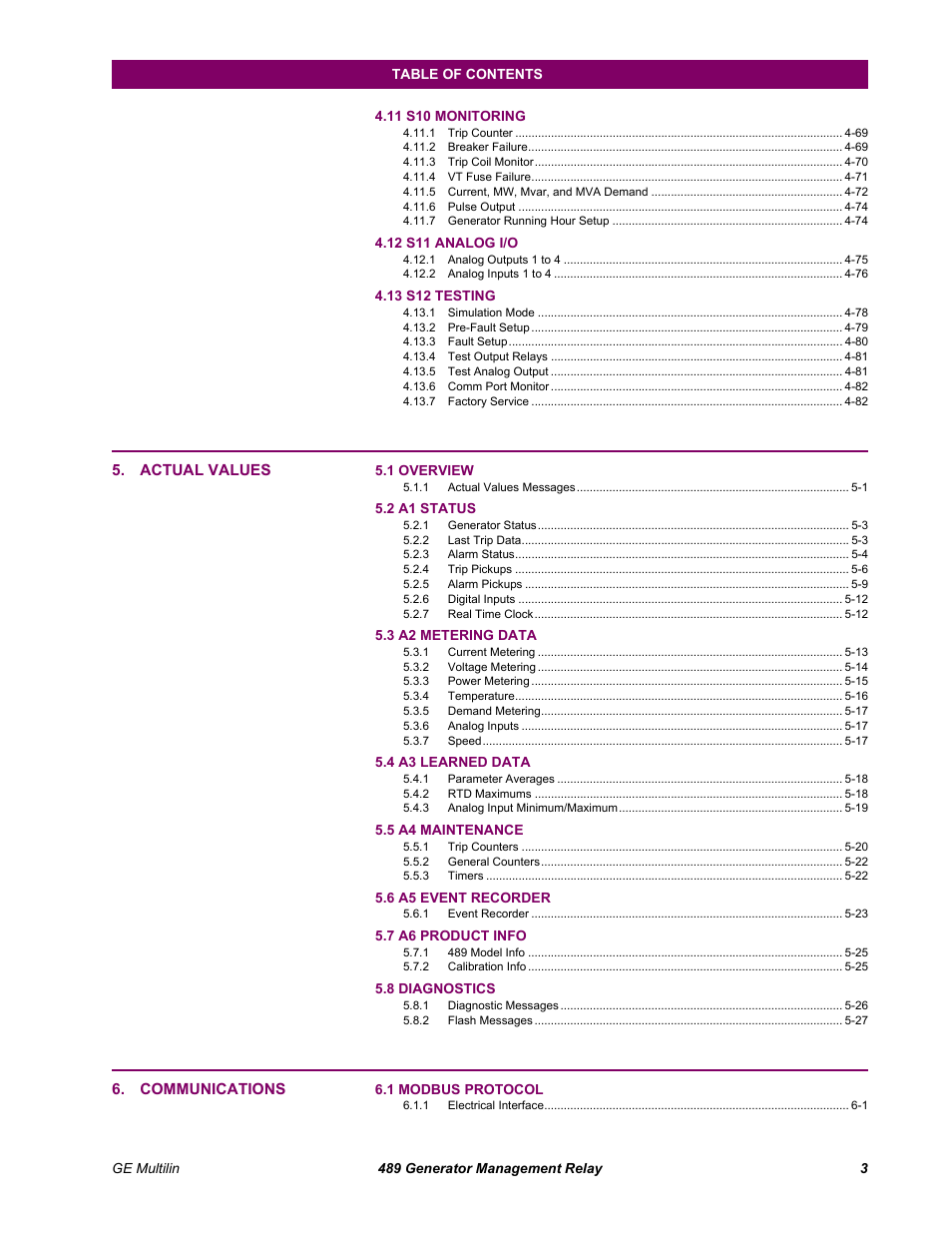 GE 489 User Manual | Page 5 / 259
