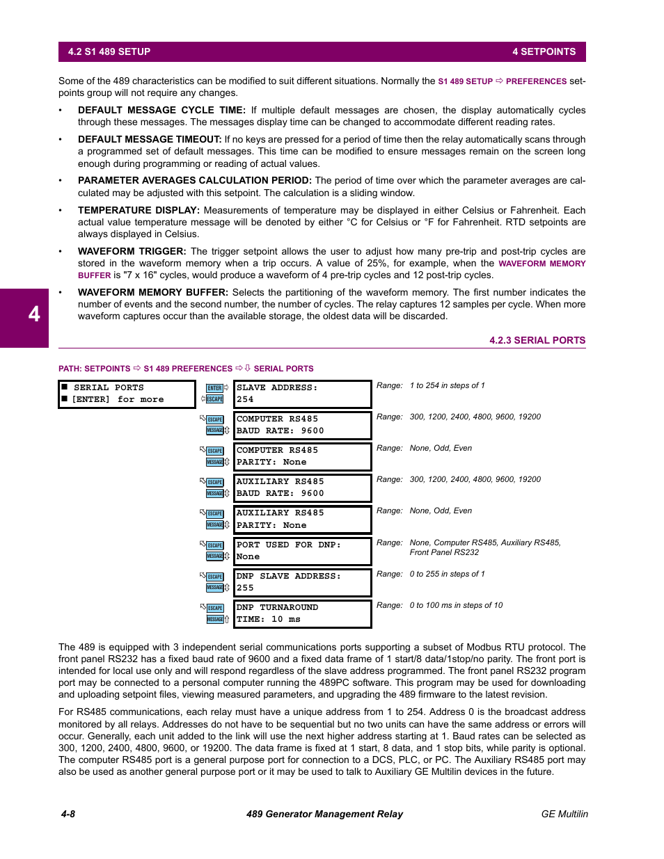 3 serial ports, Serial ports -8 | GE 489 User Manual | Page 58 / 259