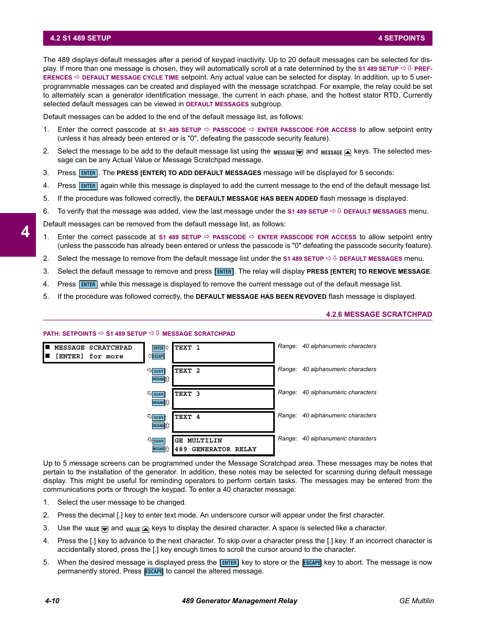 6 message scratchpad, Message scratchpad -10 | GE 489 User Manual | Page 60 / 259