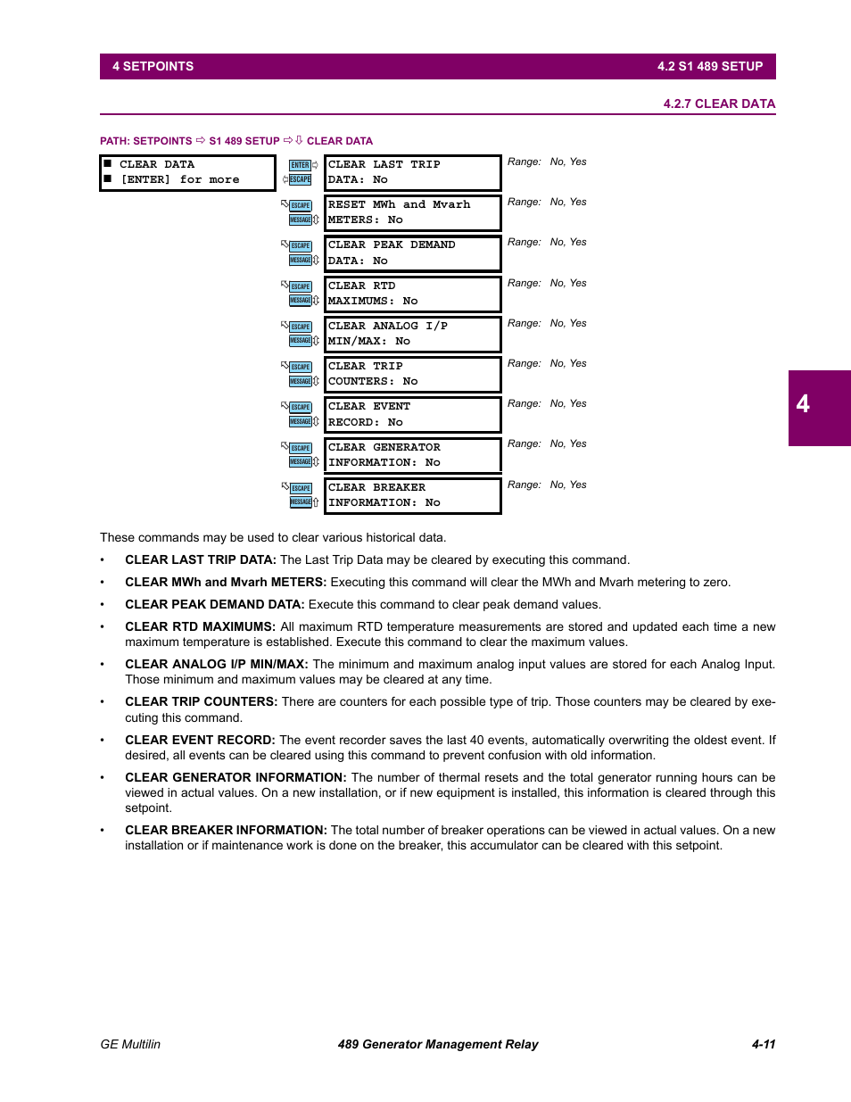 7 clear data, Clear data -11 | GE 489 User Manual | Page 61 / 259