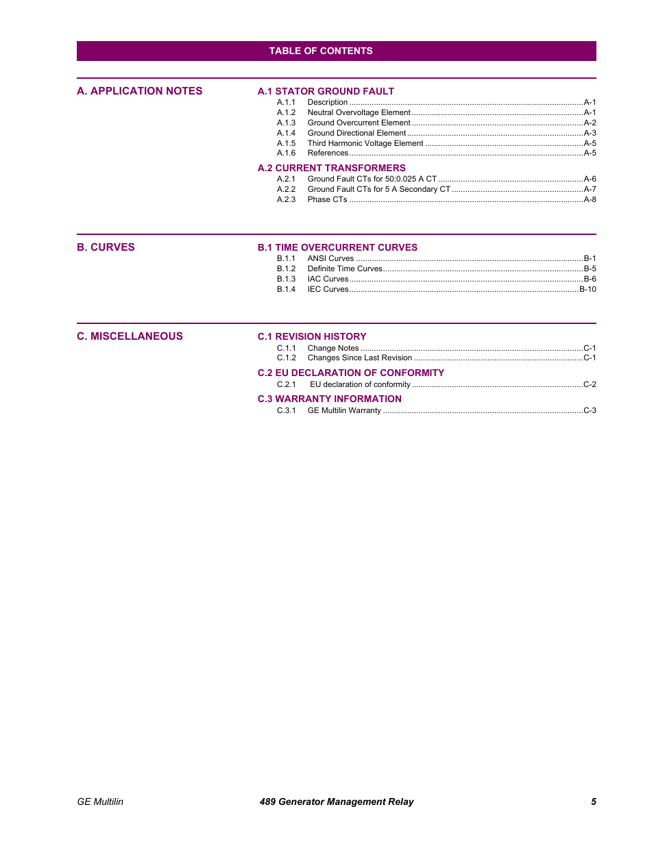 GE 489 User Manual | Page 7 / 259