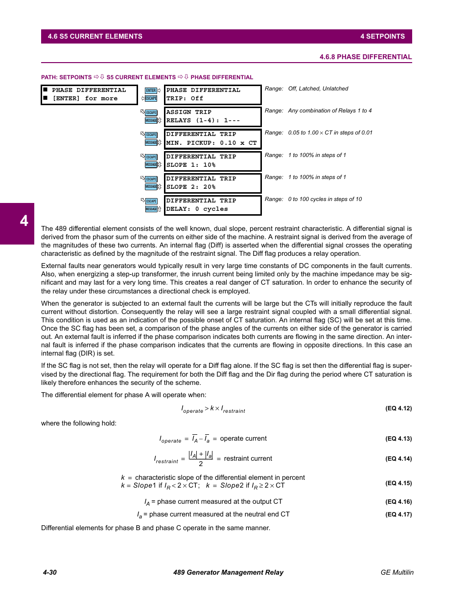 8 phase differential, Phase differential -30 | GE 489 User Manual | Page 80 / 259