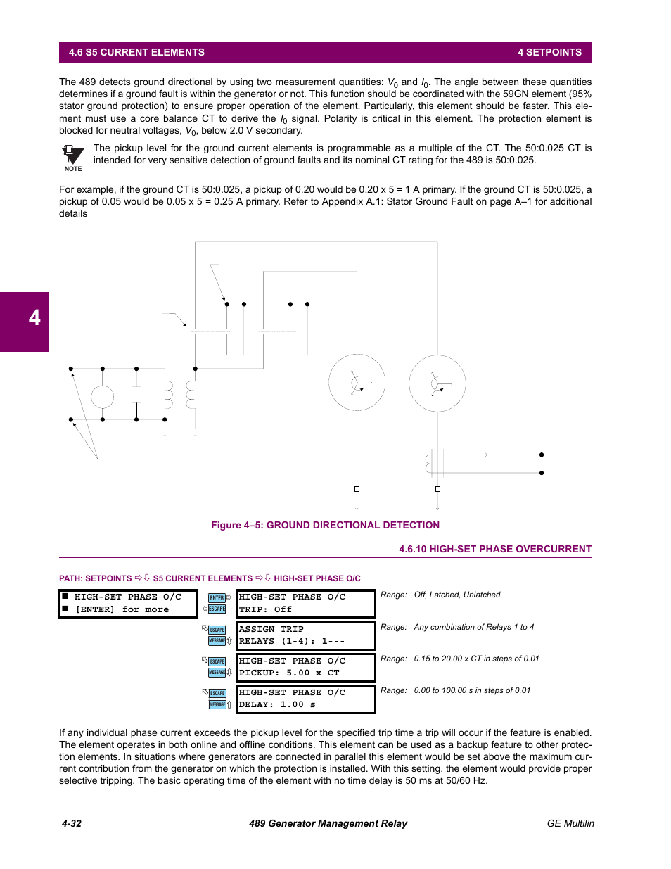 10 high-set phase overcurrent, 10 high-set phase overcurrent -32 | GE 489 User Manual | Page 82 / 259