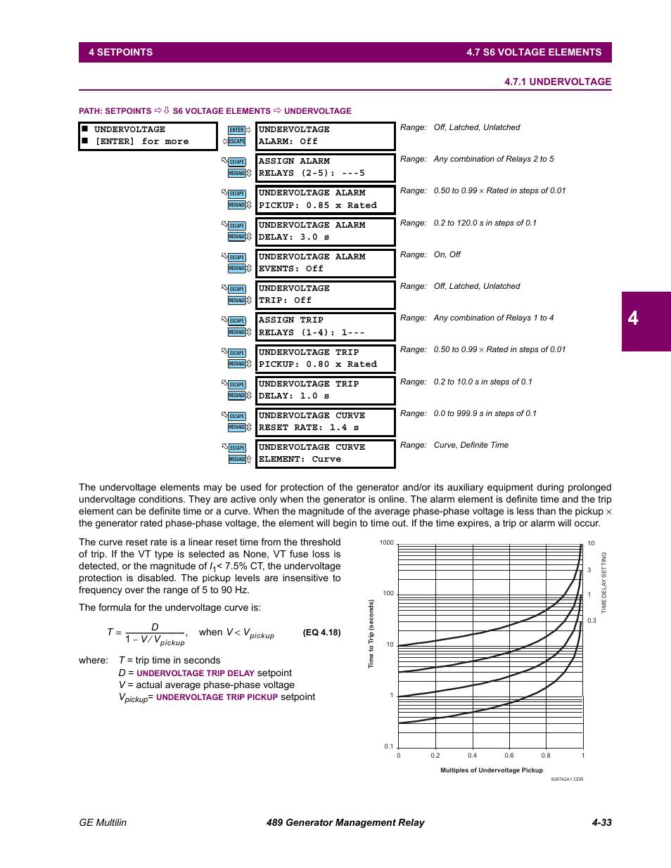 S6 voltage elements, 1 undervoltage, 7 s6 voltage elements | Undervoltage -33 | GE 489 User Manual | Page 83 / 259