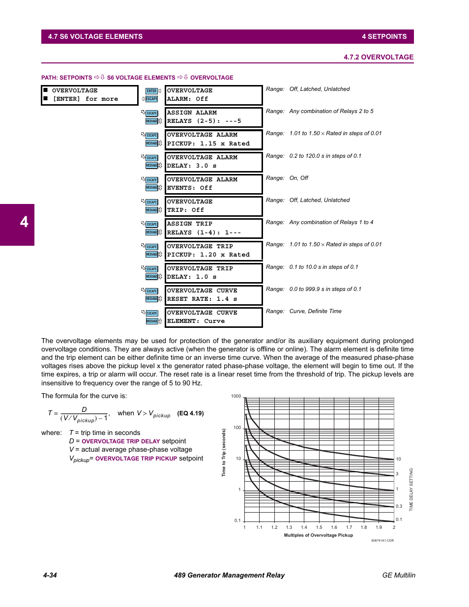 2 overvoltage, Overvoltage -34 | GE 489 User Manual | Page 84 / 259