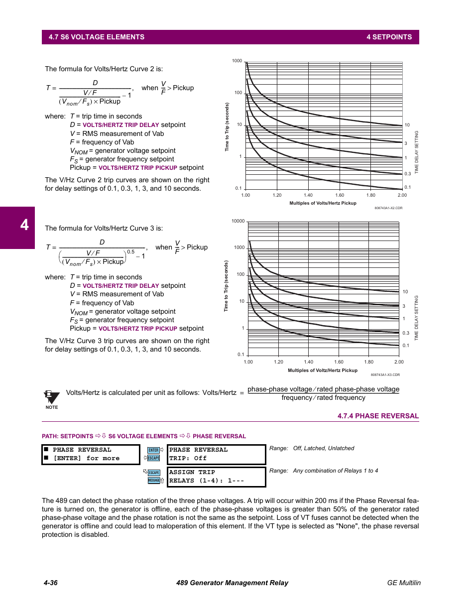 4 phase reversal, Phase reversal -36 | GE 489 User Manual | Page 86 / 259