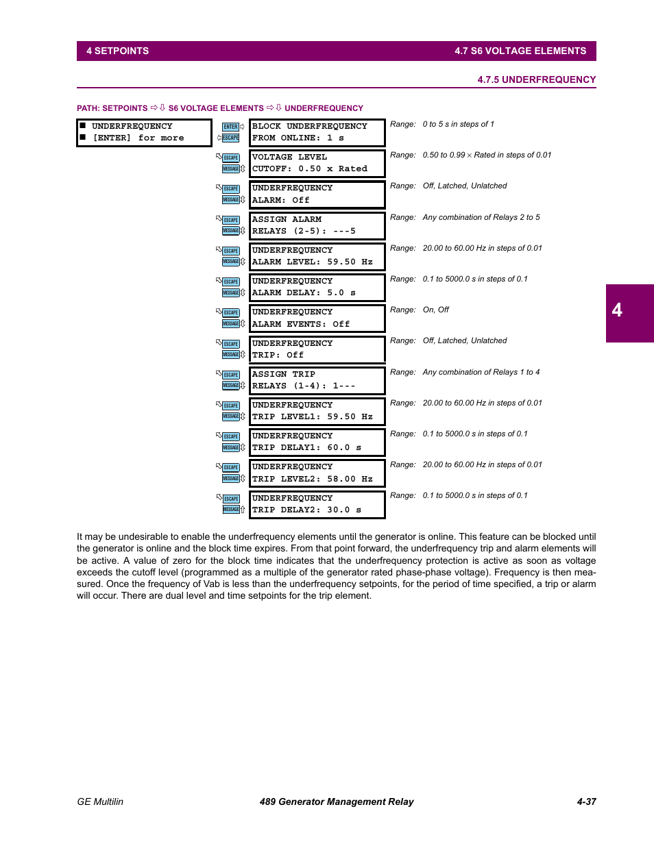 5 underfrequency, Underfrequency -37 | GE 489 User Manual | Page 87 / 259