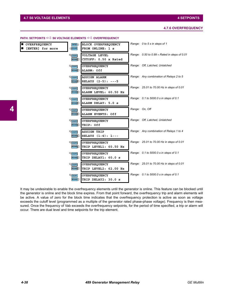 6 overfrequency, Overfrequency -38 | GE 489 User Manual | Page 88 / 259