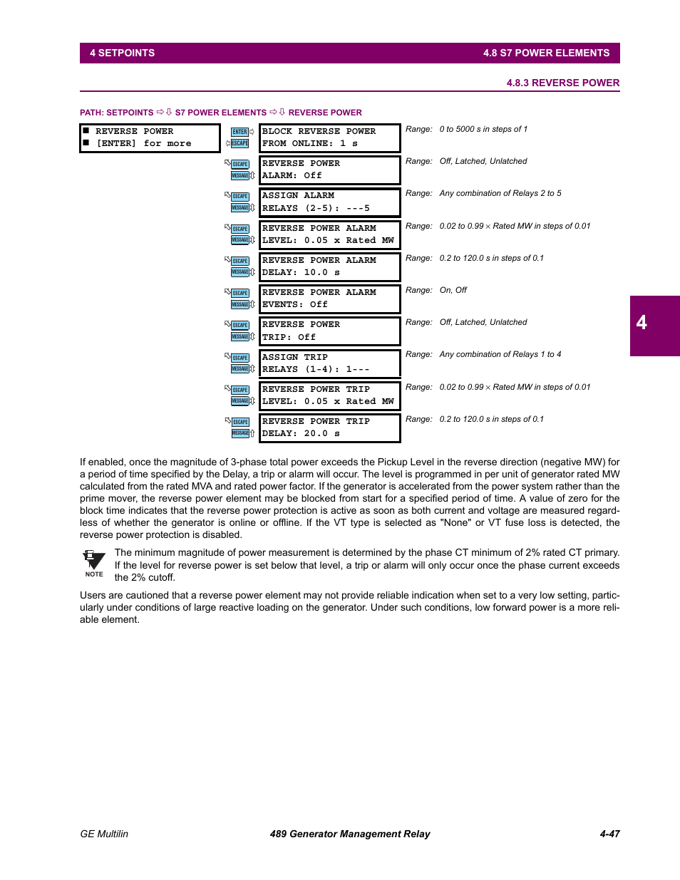3 reverse power, Reverse power -47 | GE 489 User Manual | Page 97 / 259