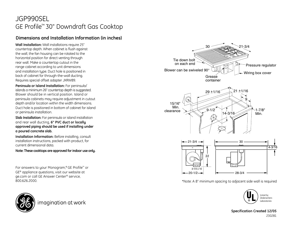 GE JGP990SEL User Manual | 3 pages