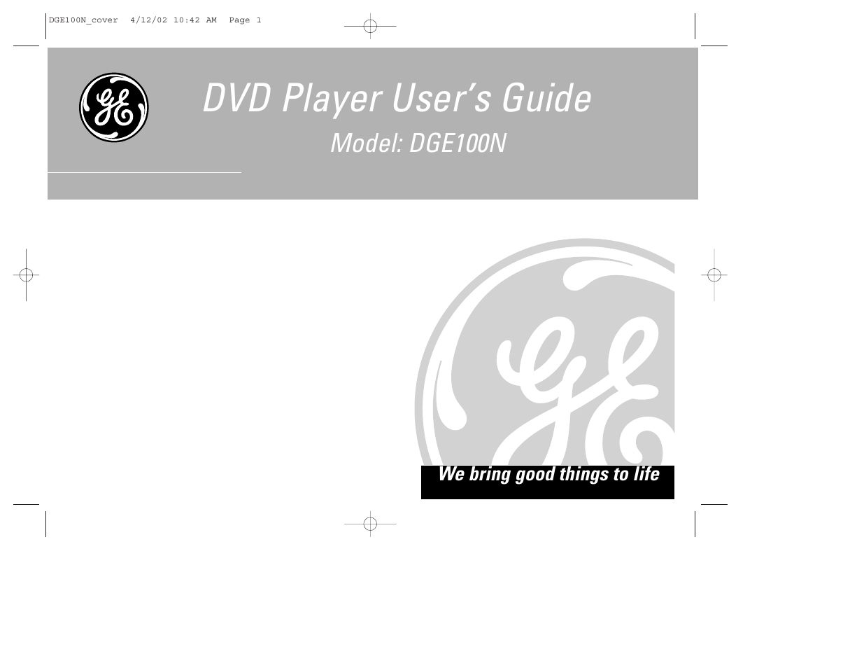 GE DGE100N User Manual | 68 pages