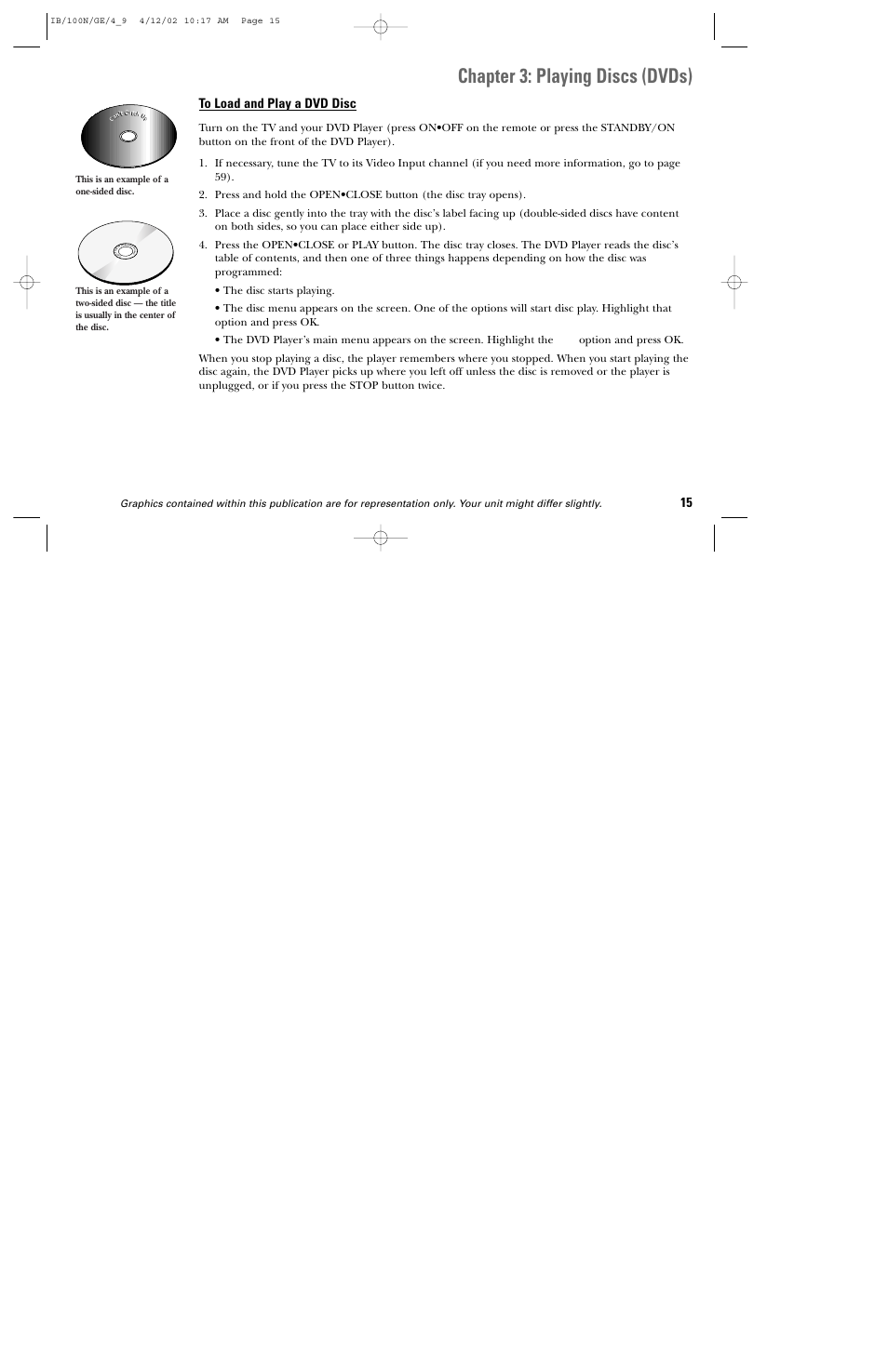 Chapter 3: playing discs (dvds) | GE DGE100N User Manual | Page 17 / 68
