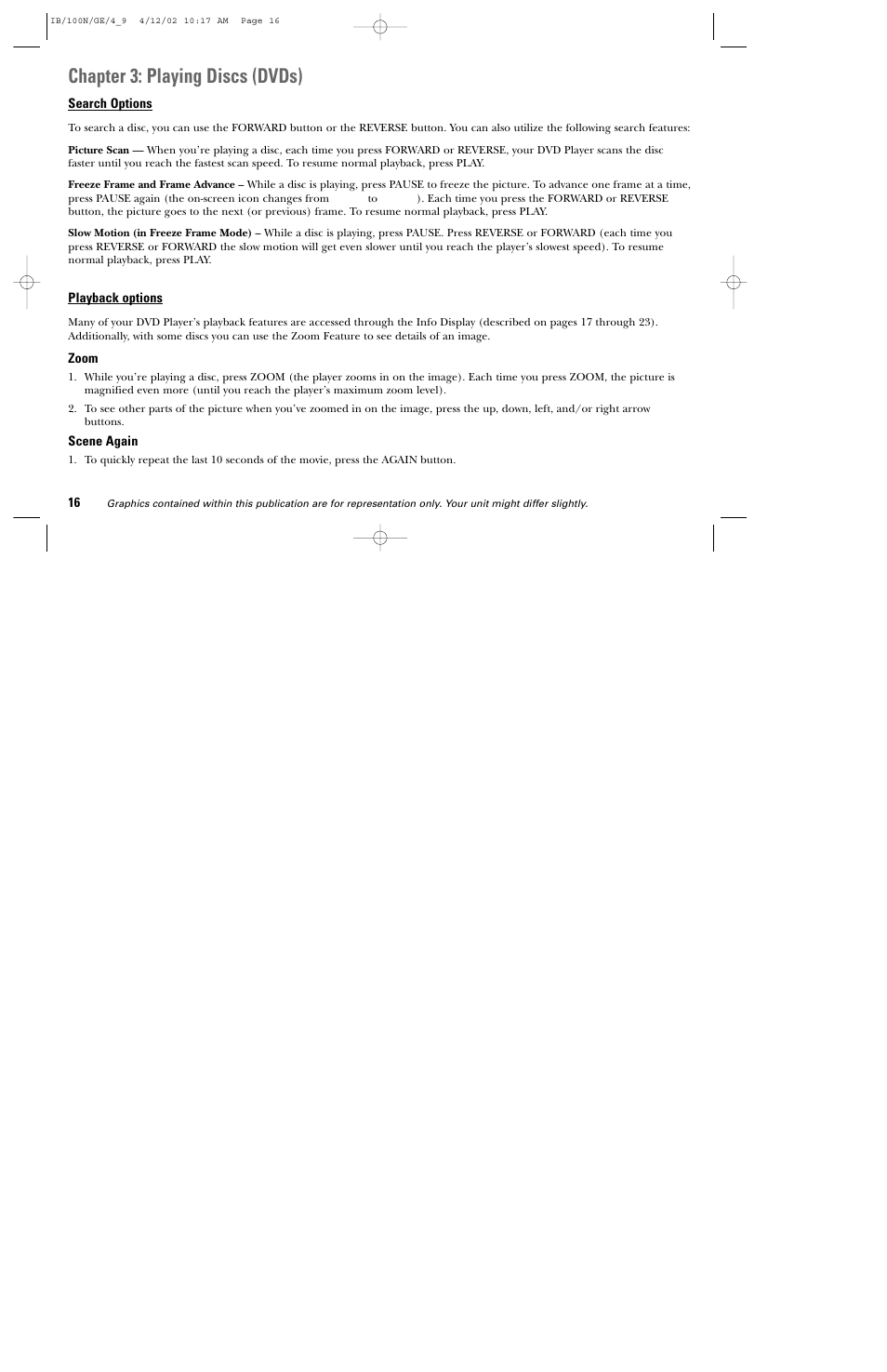 Chapter 3: playing discs (dvds) | GE DGE100N User Manual | Page 18 / 68