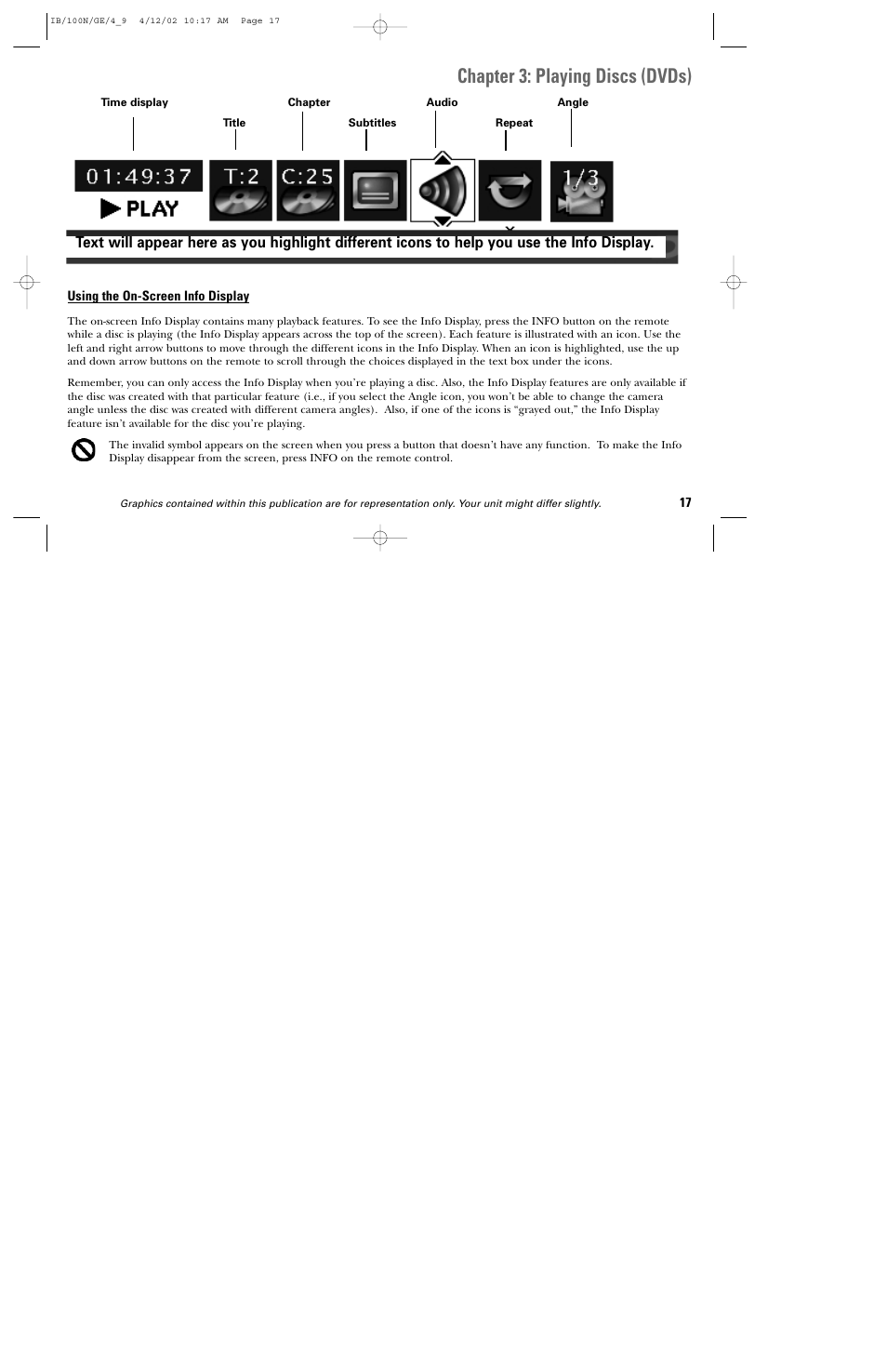 Chapter 3: playing discs (dvds) | GE DGE100N User Manual | Page 19 / 68