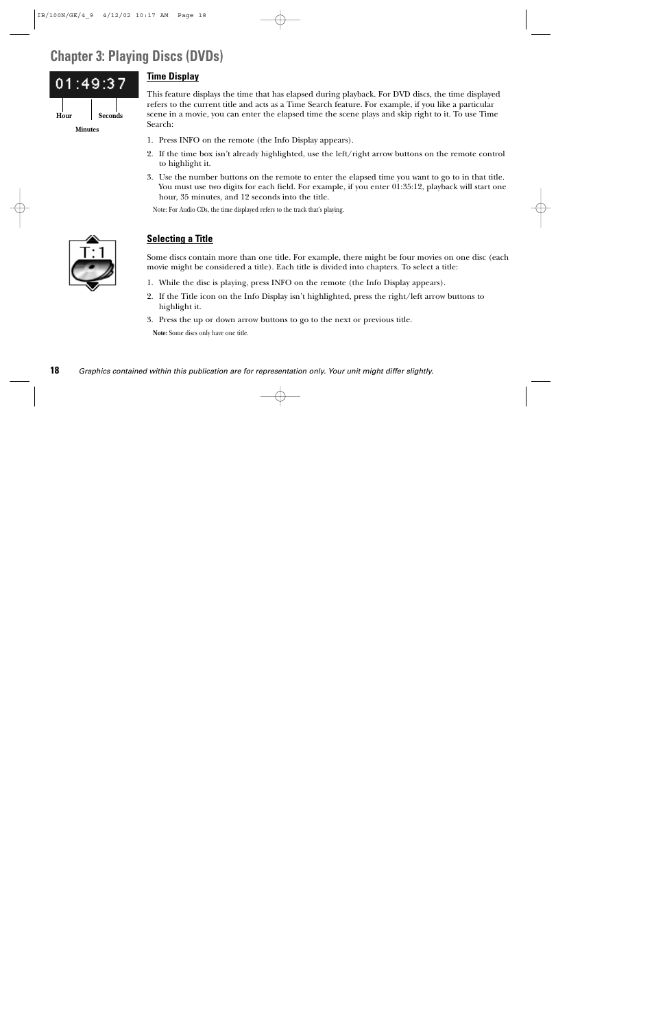 Chapter 3: playing discs (dvds) | GE DGE100N User Manual | Page 20 / 68