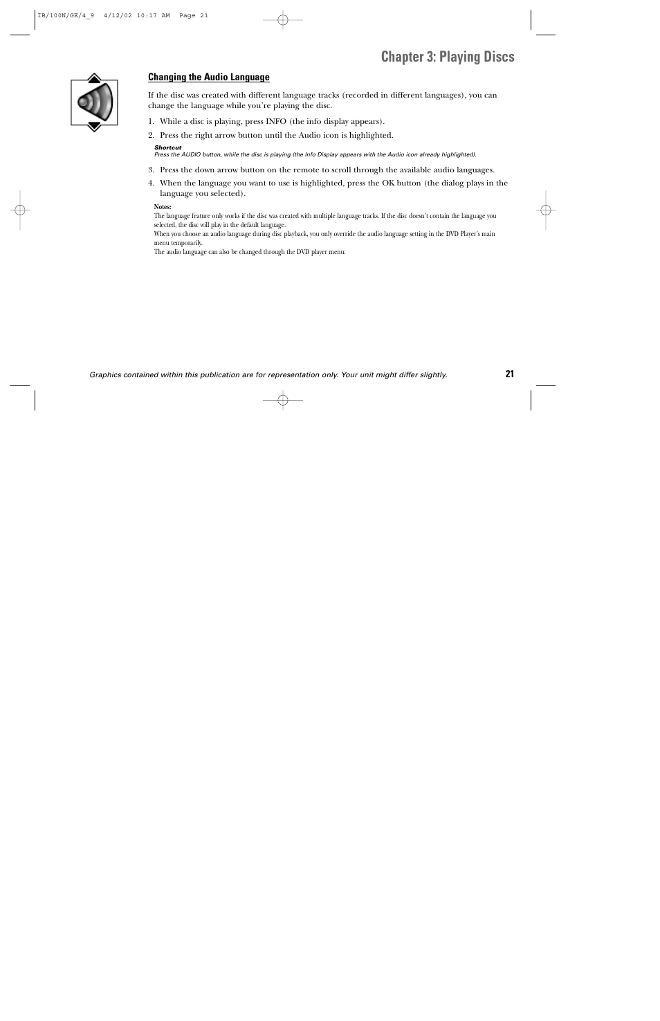 Chapter 3: playing discs | GE DGE100N User Manual | Page 23 / 68