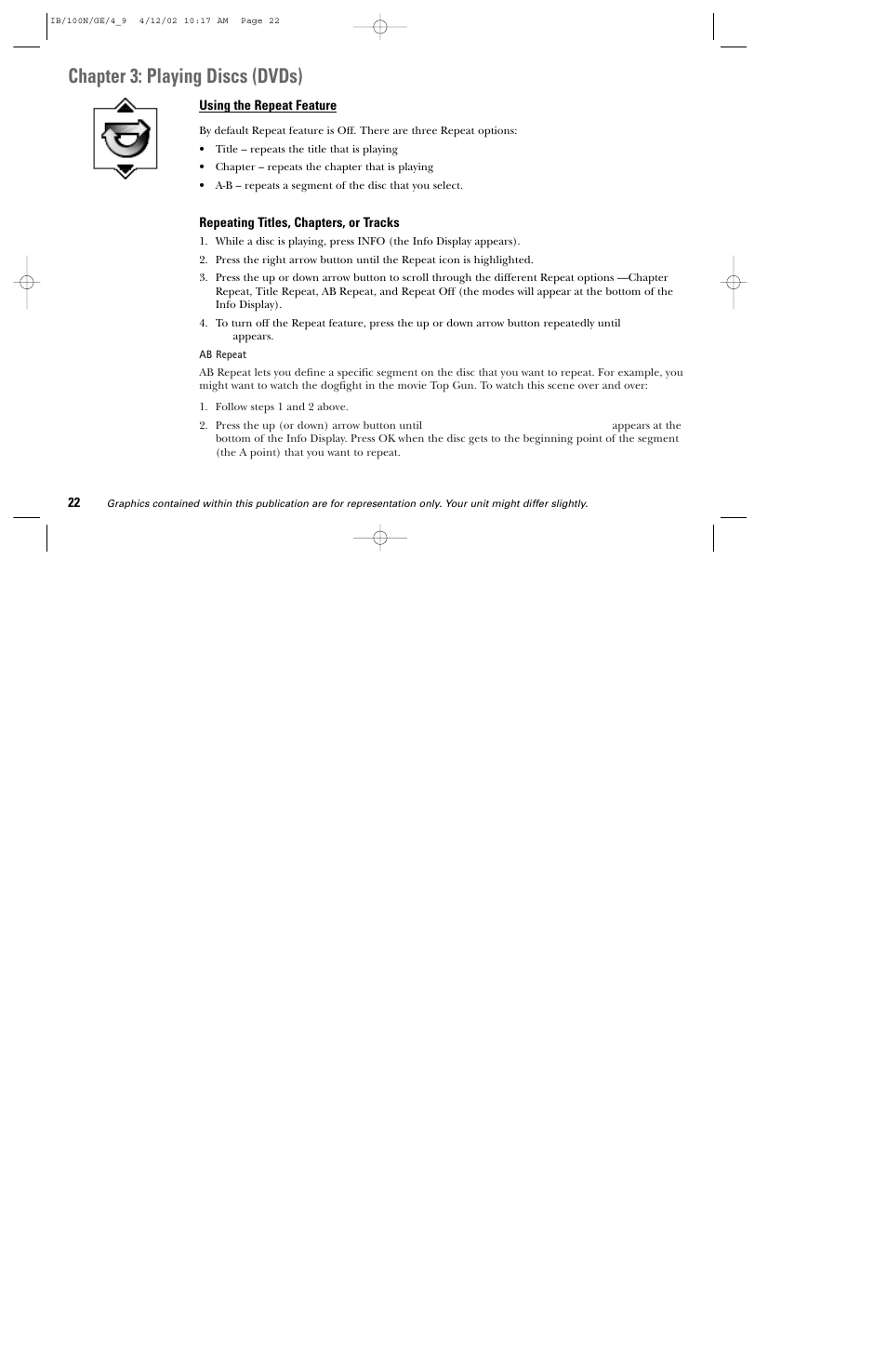 Chapter 3: playing discs (dvds) | GE DGE100N User Manual | Page 24 / 68