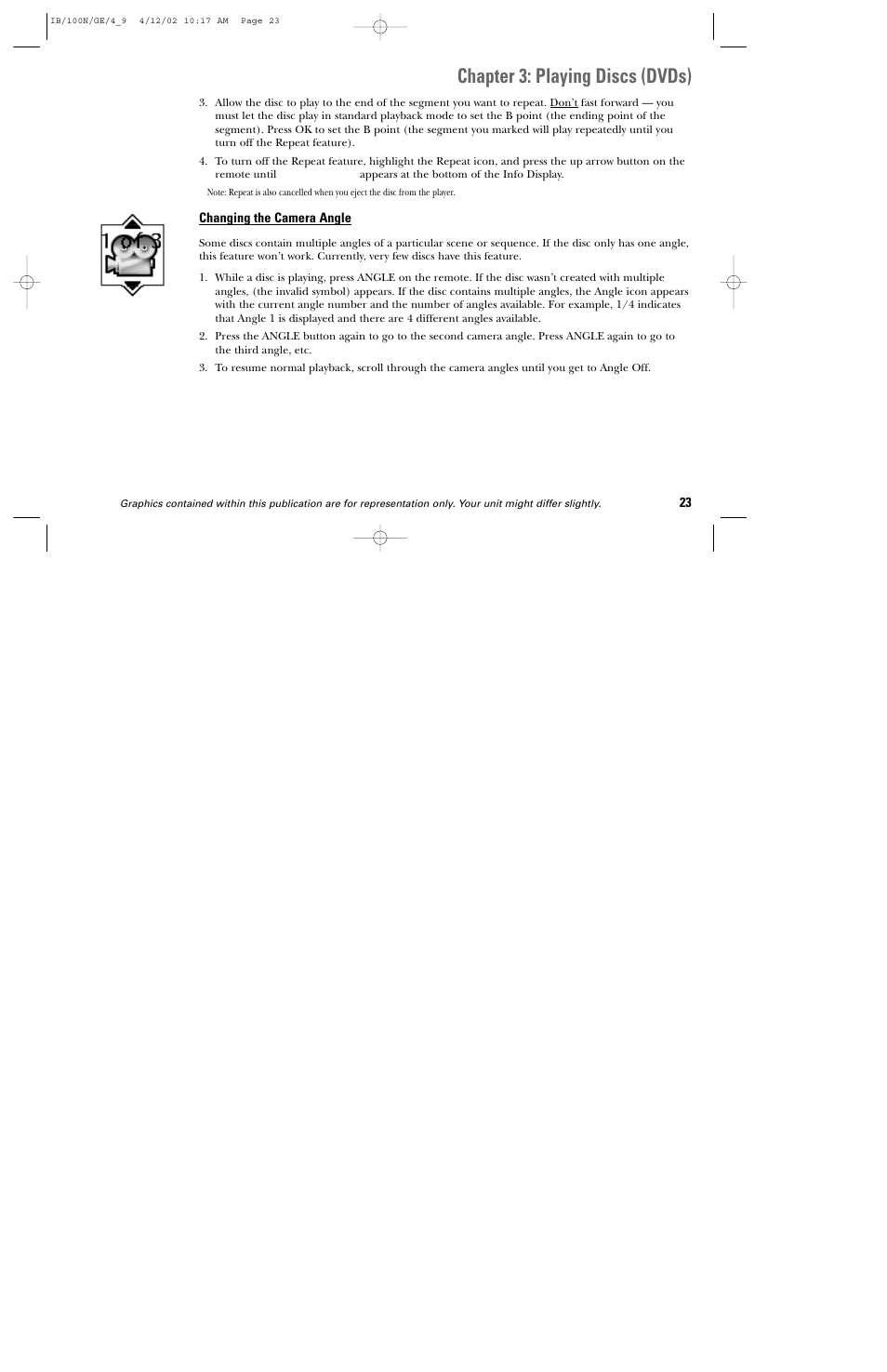 Chapter 3: playing discs (dvds) | GE DGE100N User Manual | Page 25 / 68