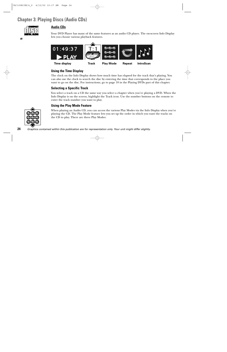 Chapter 3: playing discs (audio cds) | GE DGE100N User Manual | Page 26 / 68