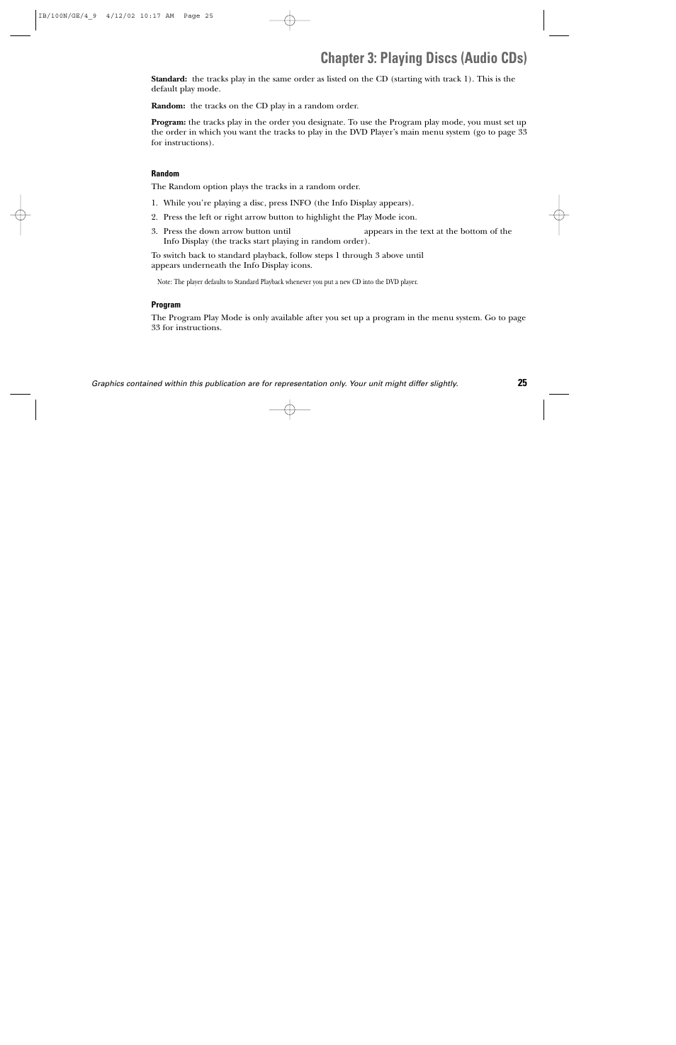 Chapter 3: playing discs (audio cds) | GE DGE100N User Manual | Page 27 / 68
