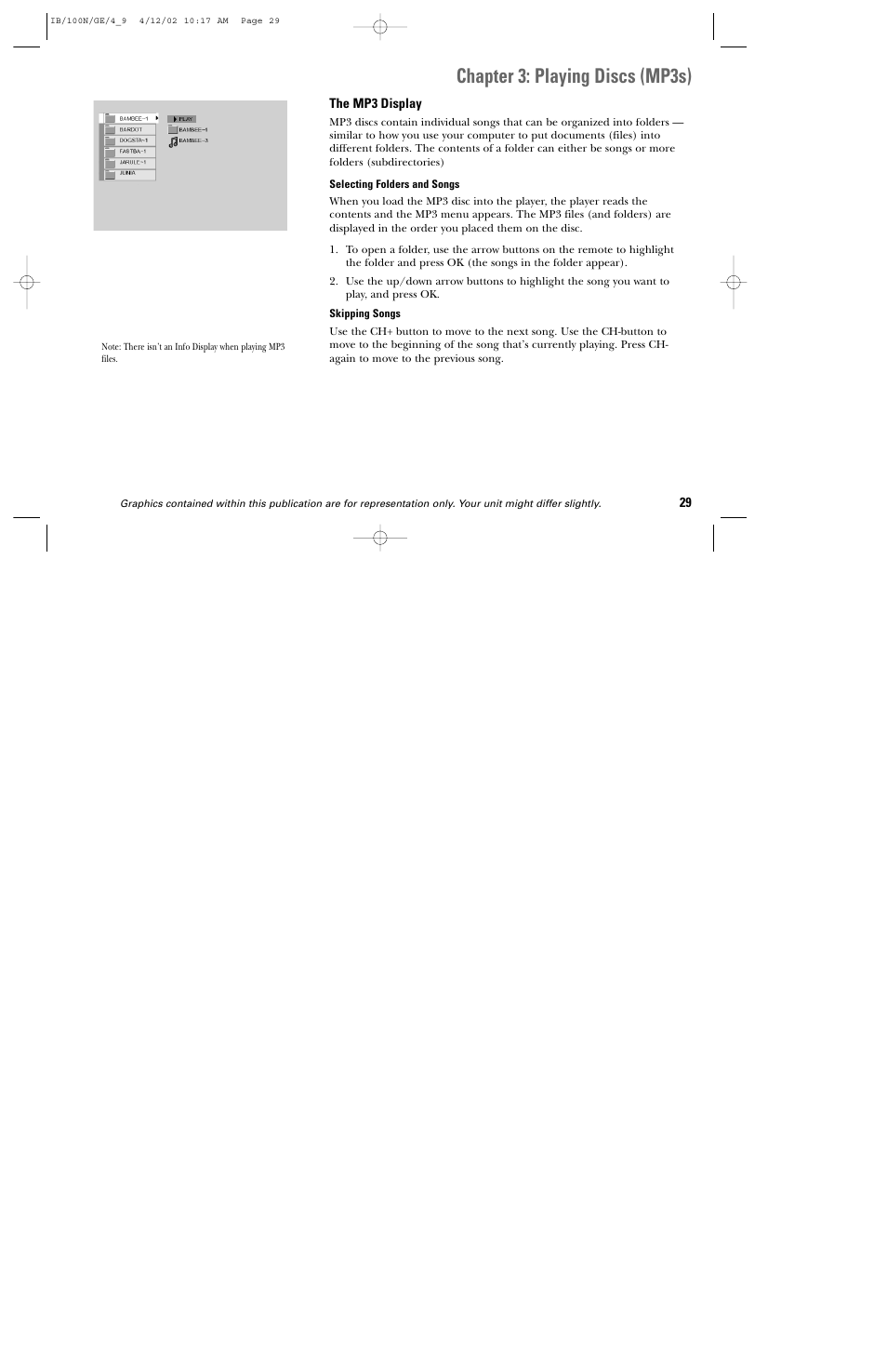 Chapter 3: playing discs (mp3s) | GE DGE100N User Manual | Page 31 / 68