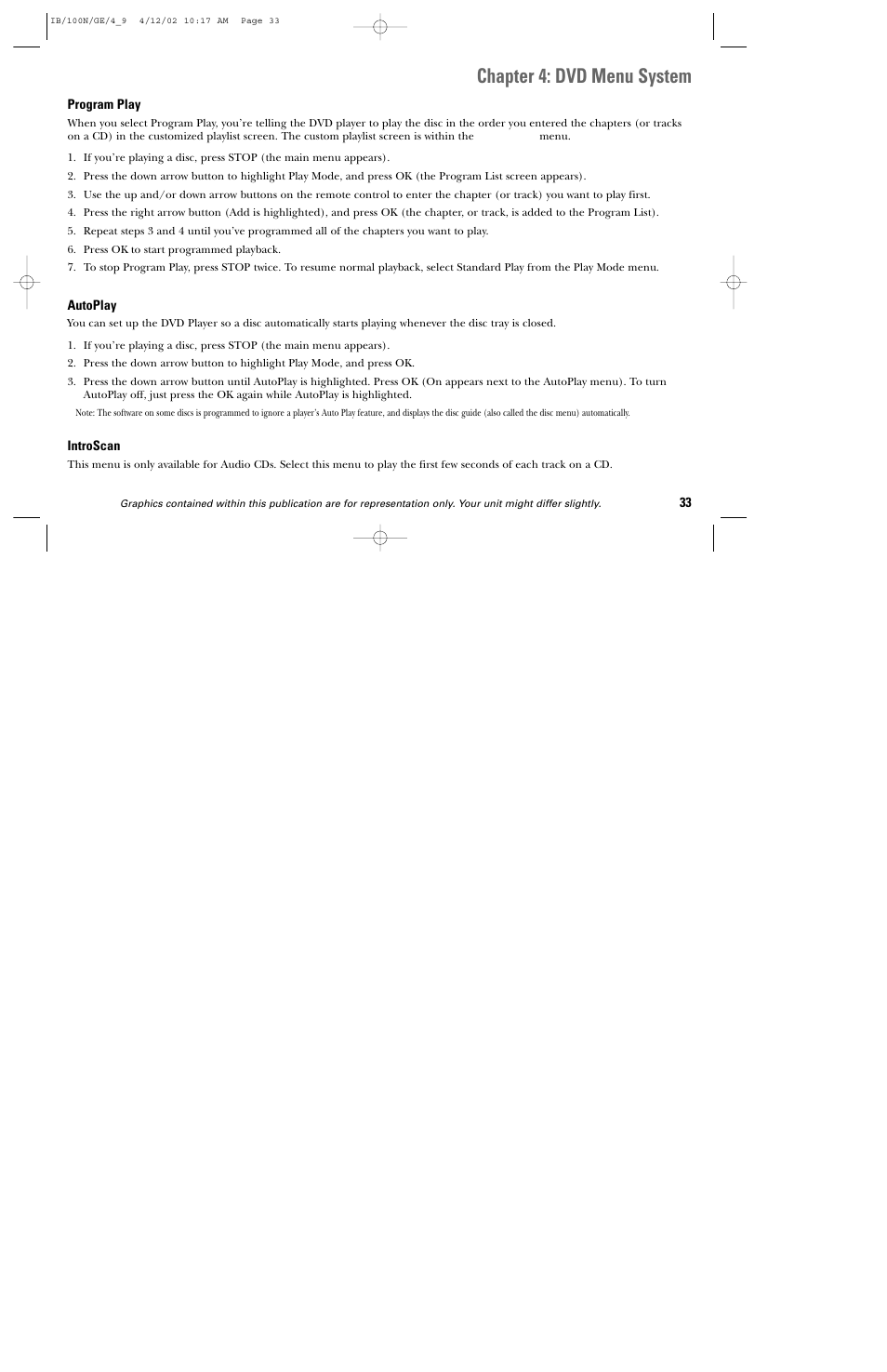 Chapter 4: dvd menu system | GE DGE100N User Manual | Page 35 / 68