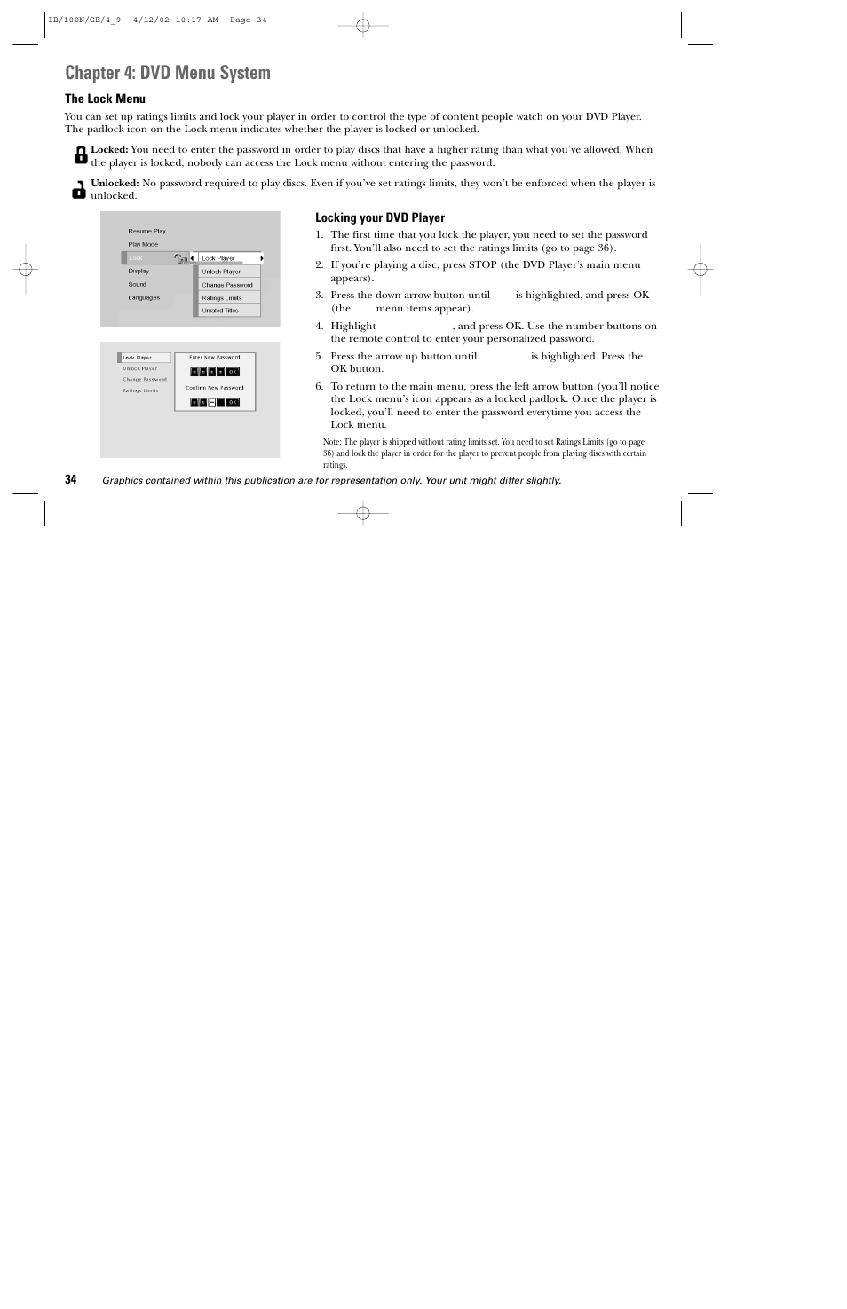 Chapter 4: dvd menu system | GE DGE100N User Manual | Page 36 / 68