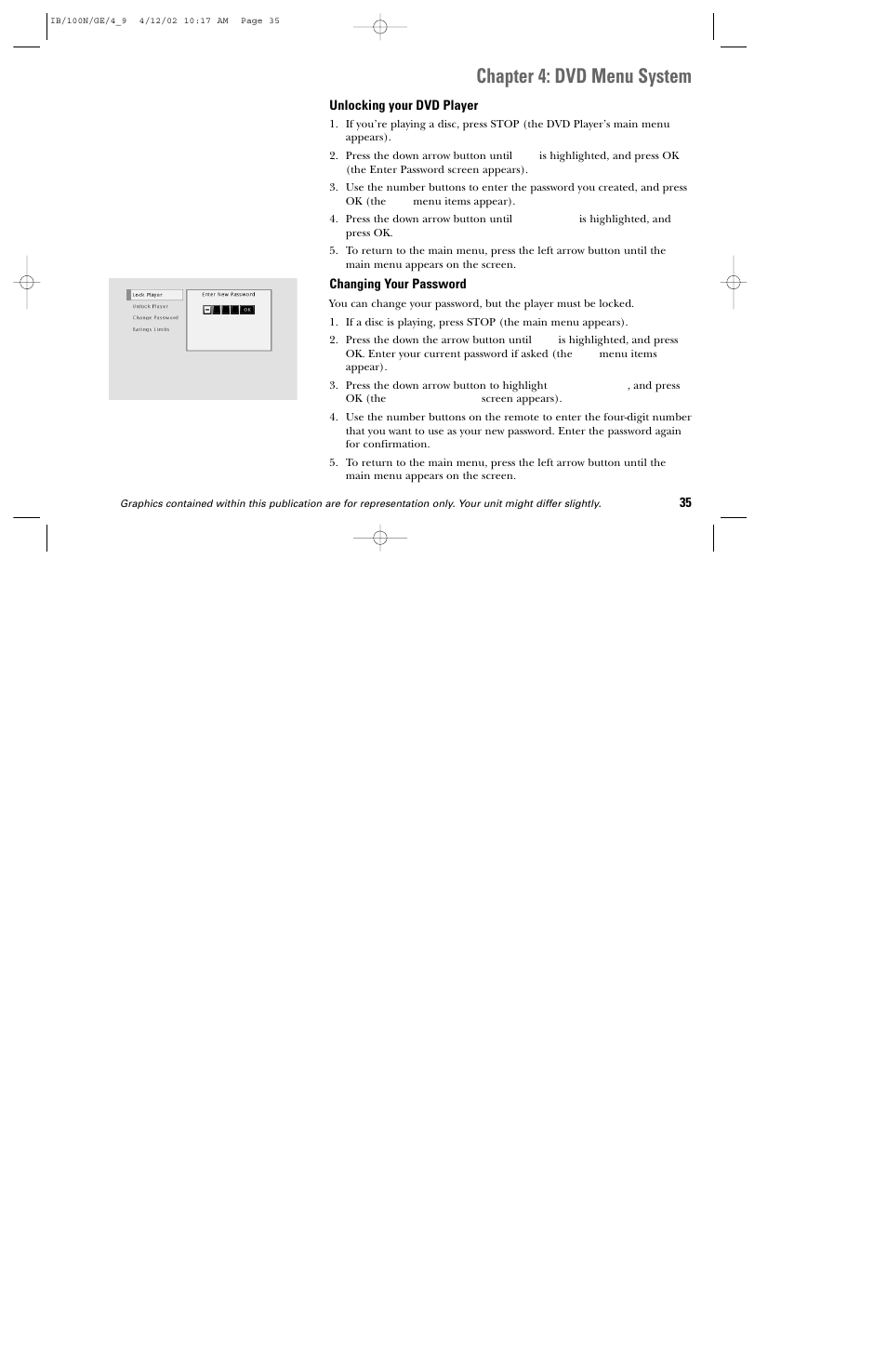 Chapter 4: dvd menu system | GE DGE100N User Manual | Page 37 / 68