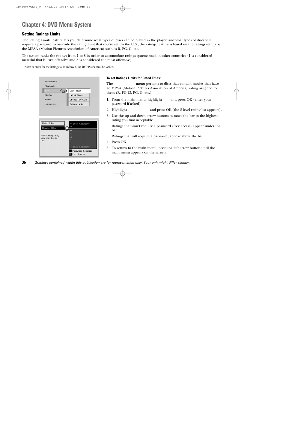 Chapter 4: dvd menu system | GE DGE100N User Manual | Page 38 / 68