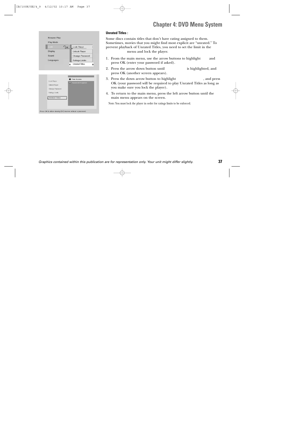 Chapter 4: dvd menu system | GE DGE100N User Manual | Page 39 / 68