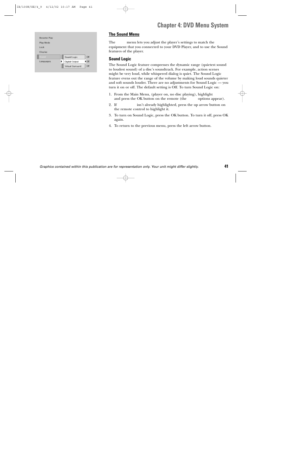 Chapter 4: dvd menu system | GE DGE100N User Manual | Page 43 / 68