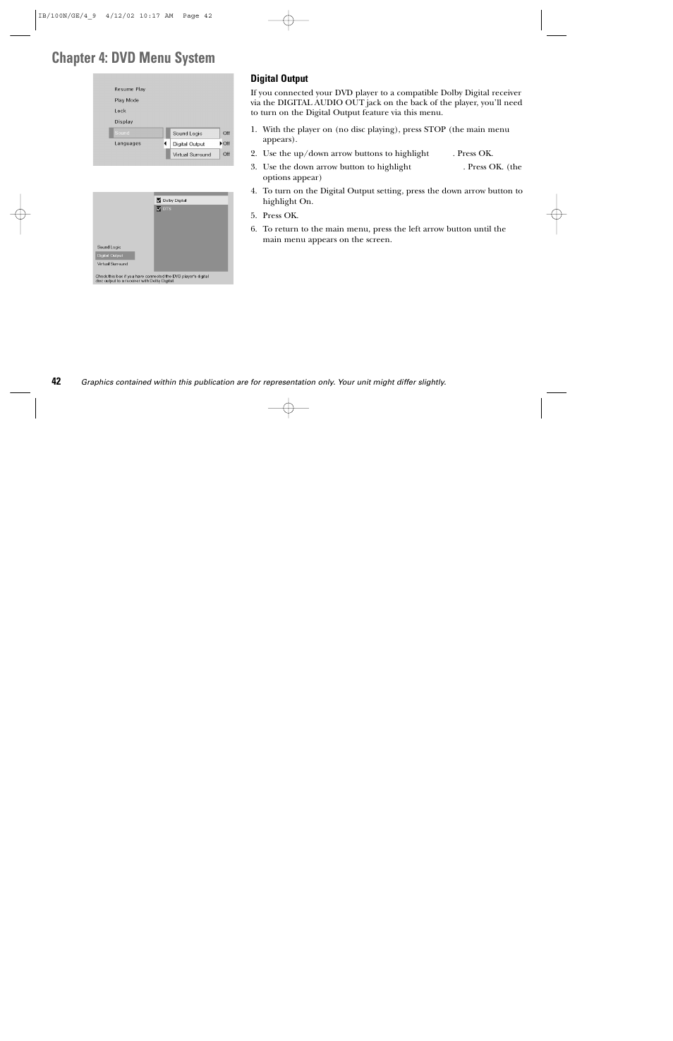 Chapter 4: dvd menu system | GE DGE100N User Manual | Page 44 / 68