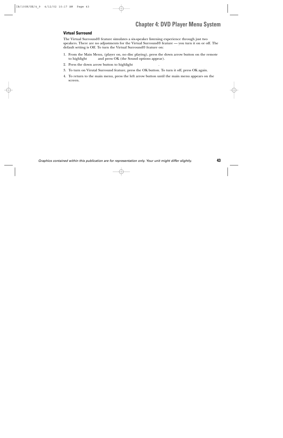 Chapter 4: dvd player menu system | GE DGE100N User Manual | Page 45 / 68