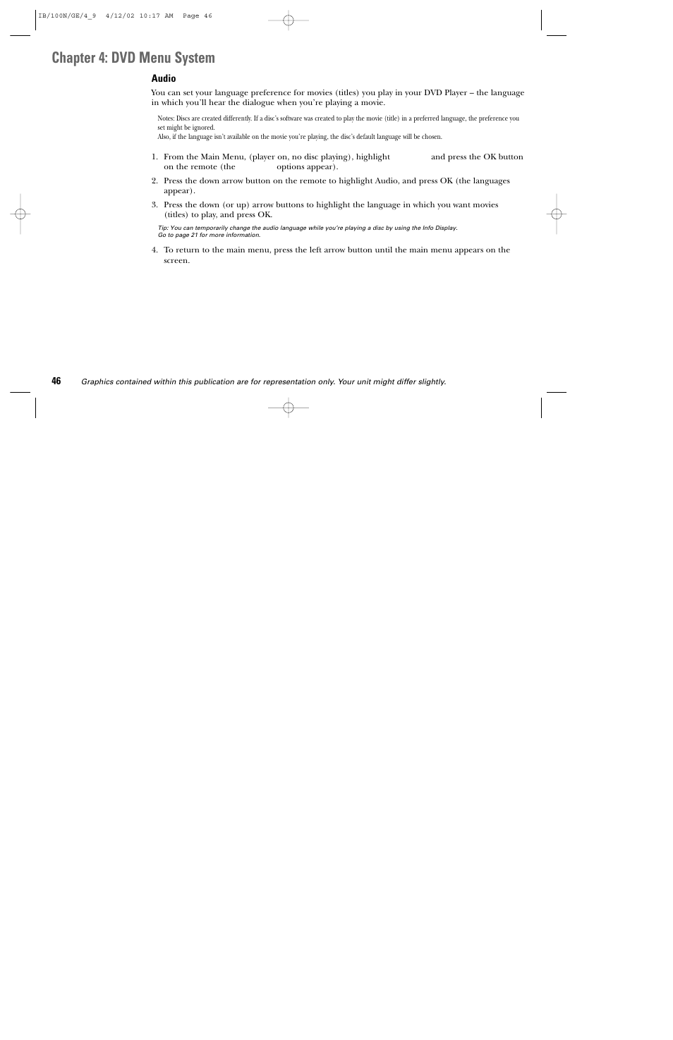 Chapter 4: dvd menu system | GE DGE100N User Manual | Page 48 / 68