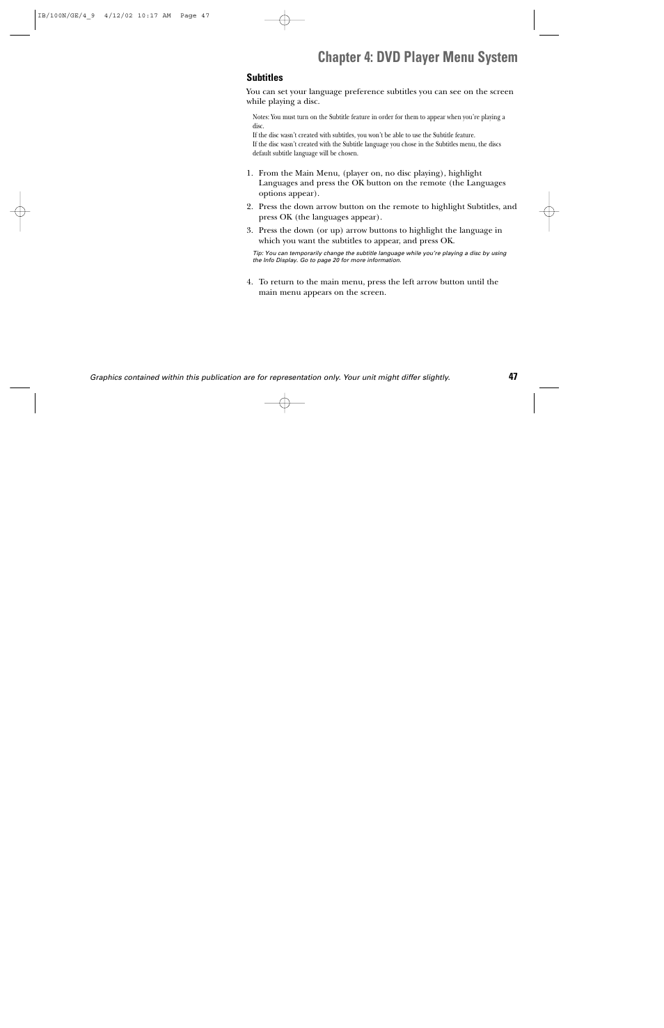Chapter 4: dvd player menu system | GE DGE100N User Manual | Page 49 / 68