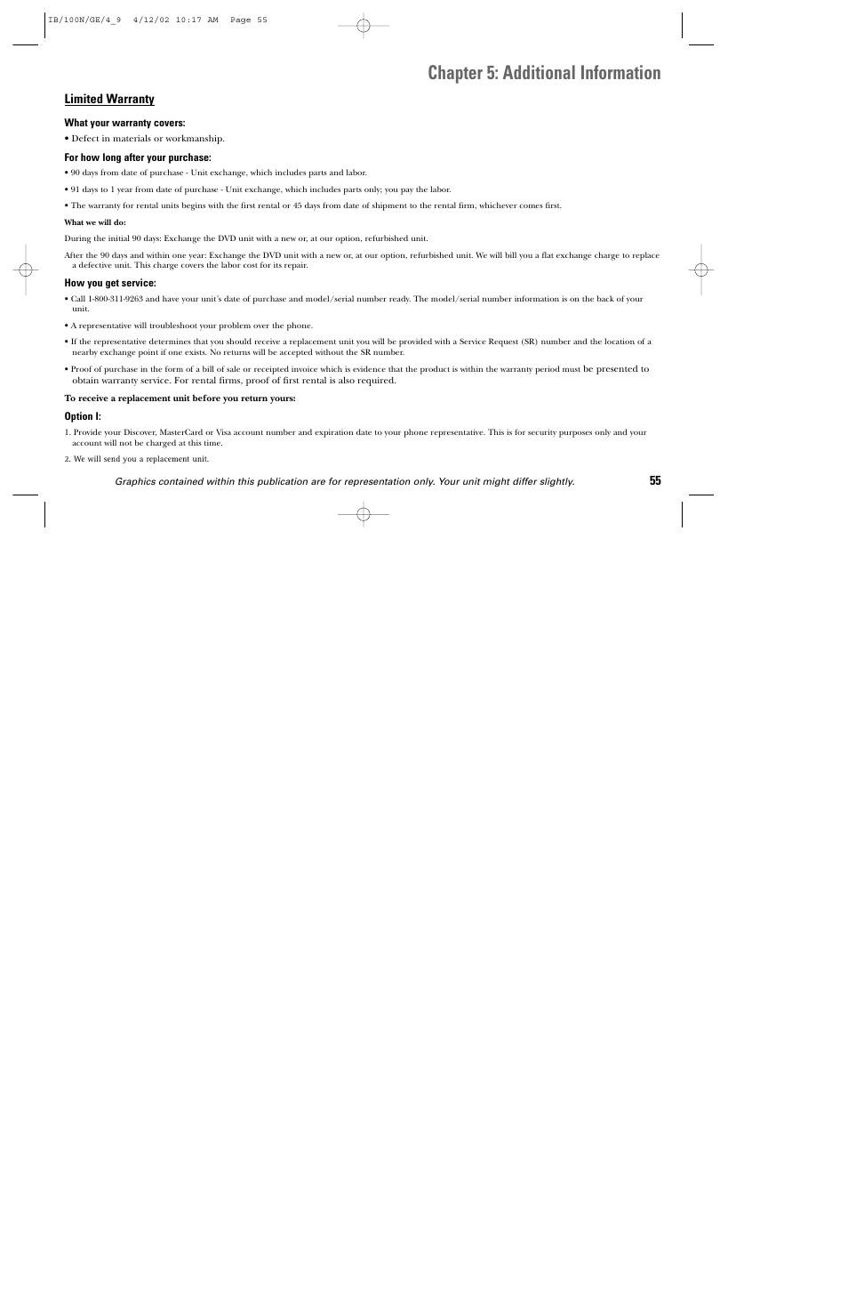 Chapter 5: additional information, Limited warranty | GE DGE100N User Manual | Page 57 / 68