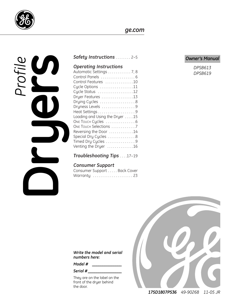 GE DPSB613 User Manual | 24 pages