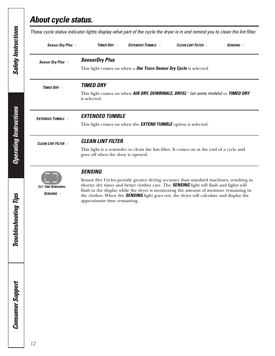 Cycle status, About cycle status | GE DPSB613 User Manual | Page 12 / 24