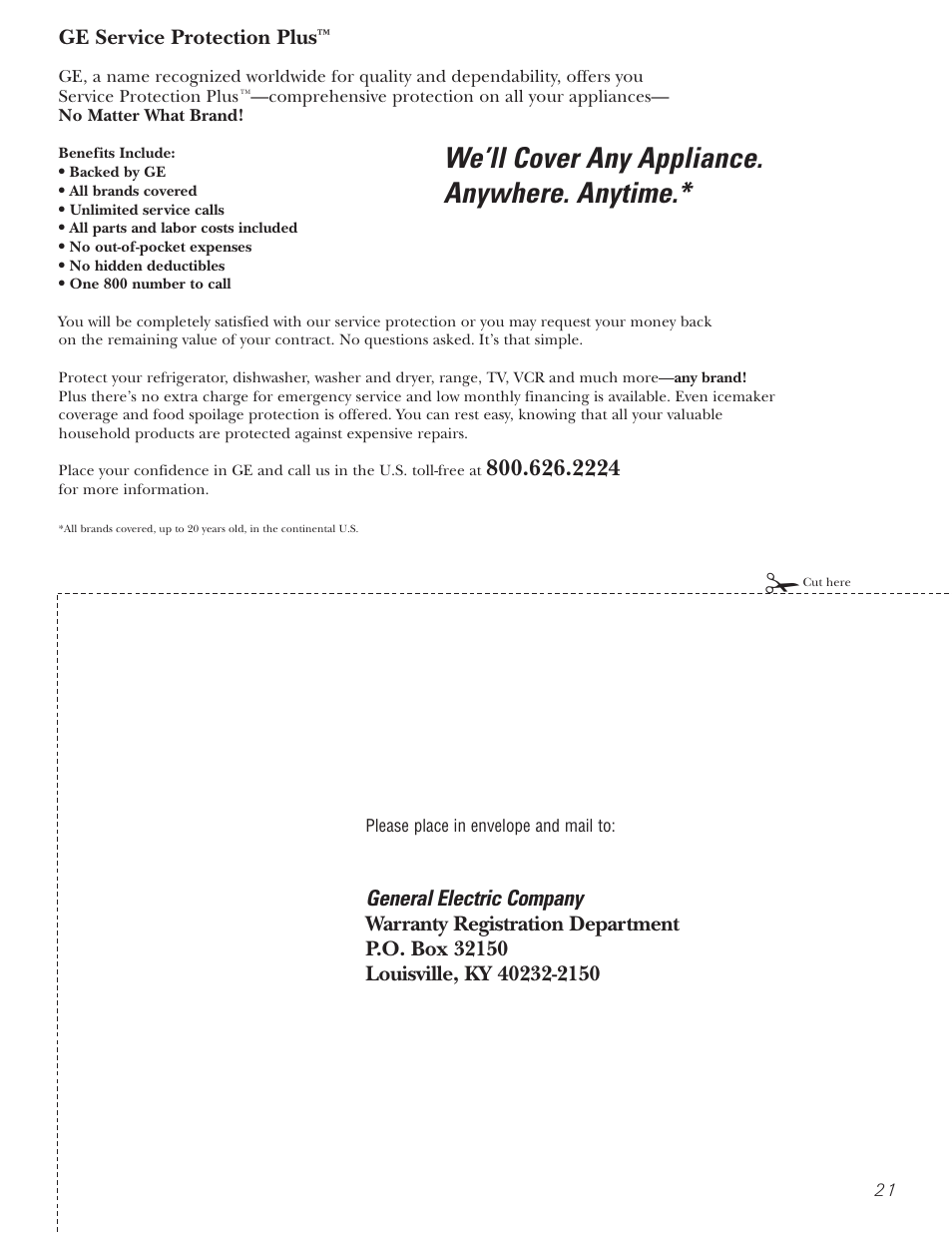 We’ll cover any appliance. anywhere. anytime | GE DPSB613 User Manual | Page 21 / 24