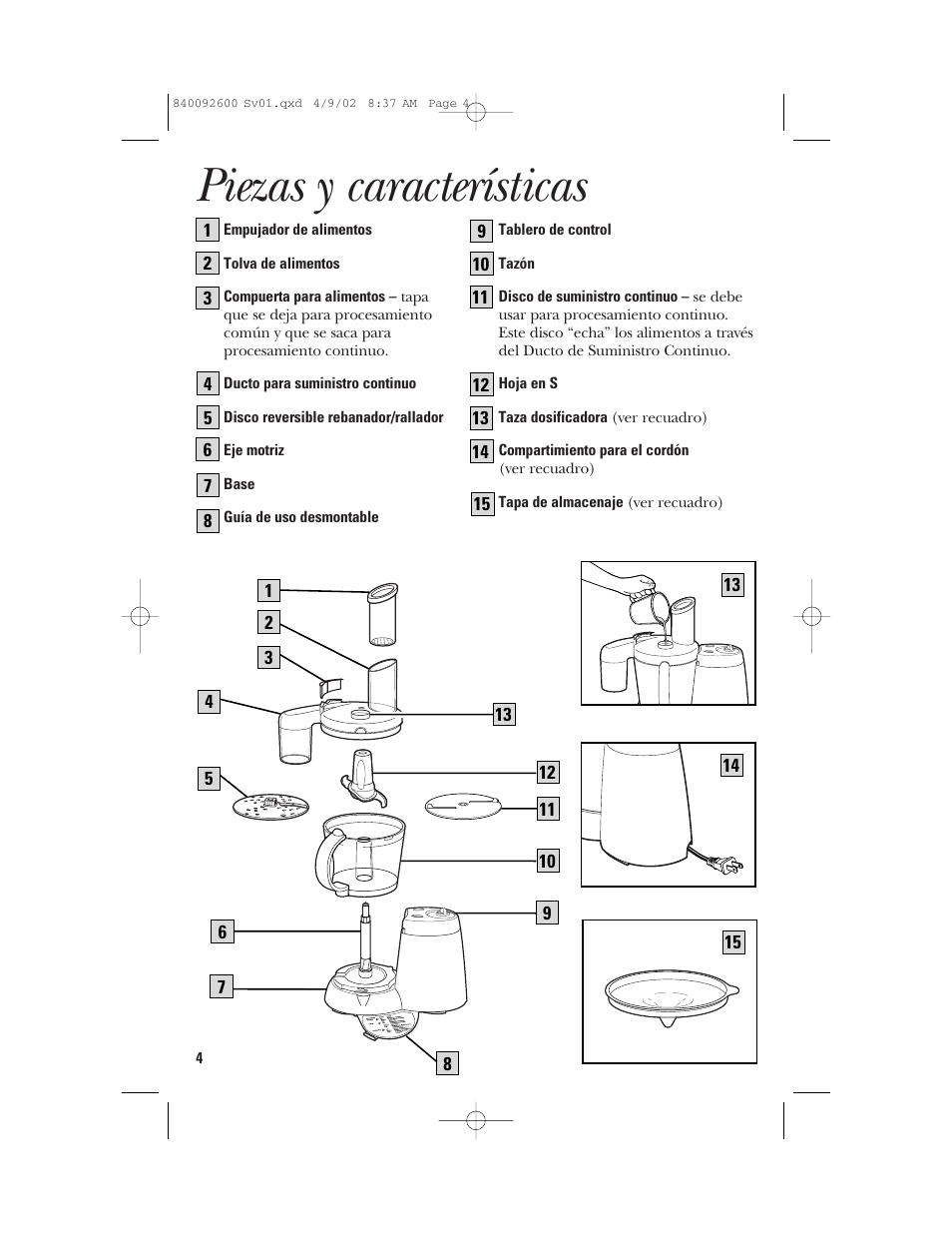 Piezas y características | GE 840092600 User Manual | Page 22 / 36